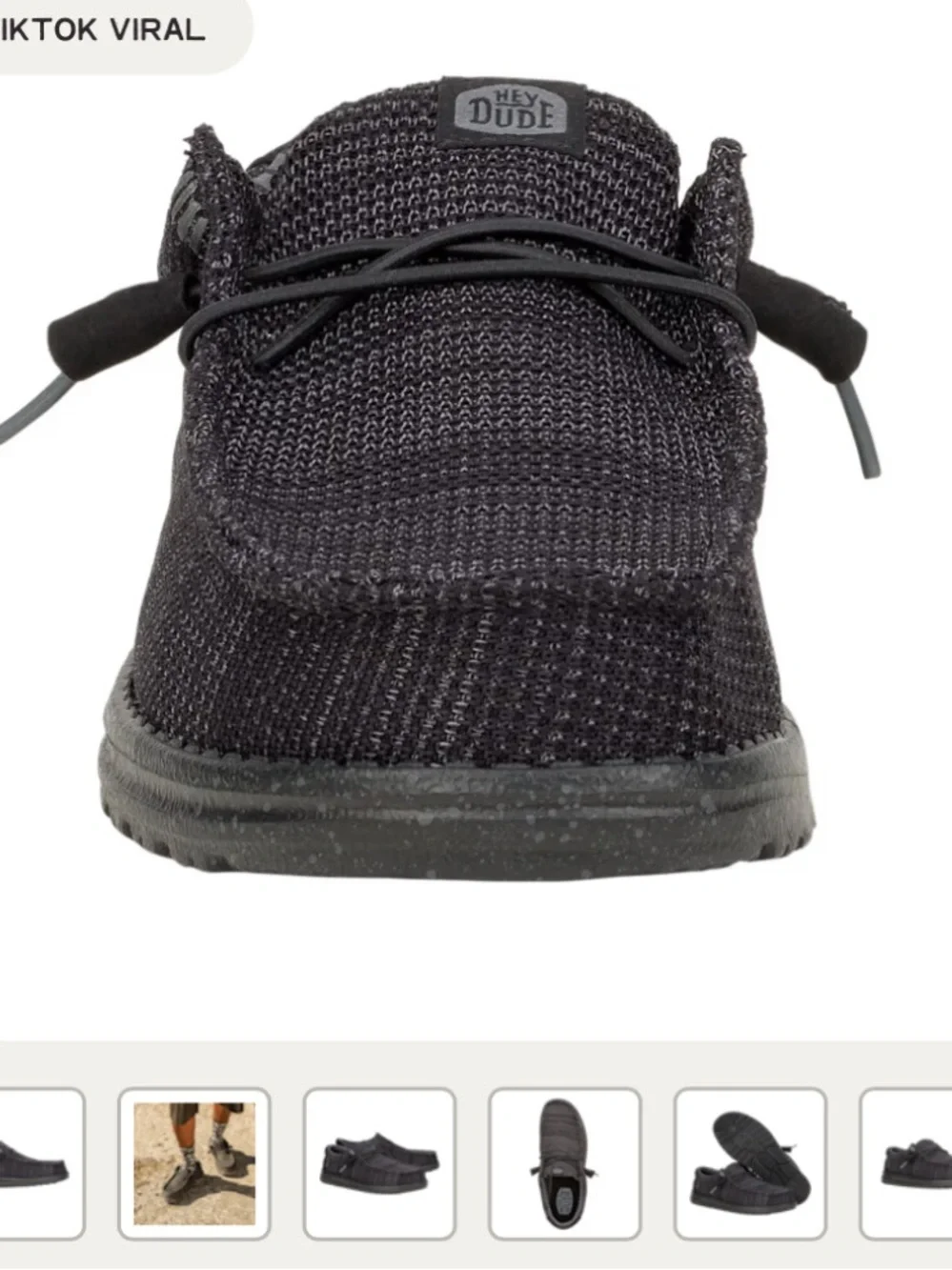 Hey Dude Wally Stretch Sox Black Knit Slip-On Loafers with Toggle Lacing